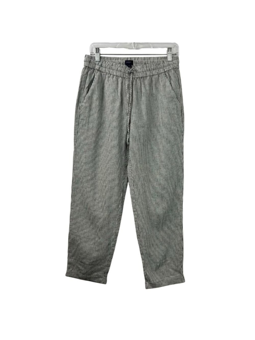 J.Crew Factory Pants Womens Size 4 Gray/White Striped Linen Blend Drawstring NWT - Picture 2 of 16